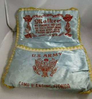 Vintage 1940s Wwii Us Army Silk Pillowcase - Mother - Camp Blanding Florida