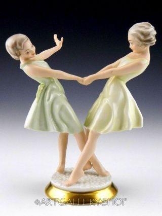 Vintage Hutschenreuther Germany Figurine Dancing Girls Sisters Signed C.  Werner