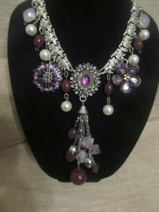 Sarah Coventry Purple Medallion & Flower Statement Necklace - Repurposed