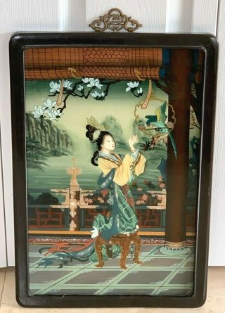 Fine Antique Chinese Framed Reverse Painting On Glass