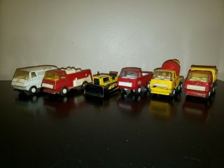 Vintage Diecast Tonka Mini Red Yellow Dump Truck,  Fire Truck,  Van And More