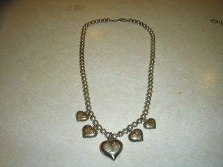 Vintage Puffed Heart Charm Sterling Silver Bead Necklace