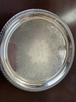Wm Rogers Silver Plate Serving Tray 10 " Round Etched 870 Braided Edge Engraved