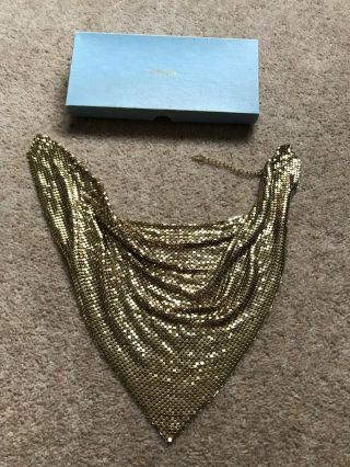 Whiting And Davis Gold Metal Mesh Disco 70s Necklace Collar Scarf