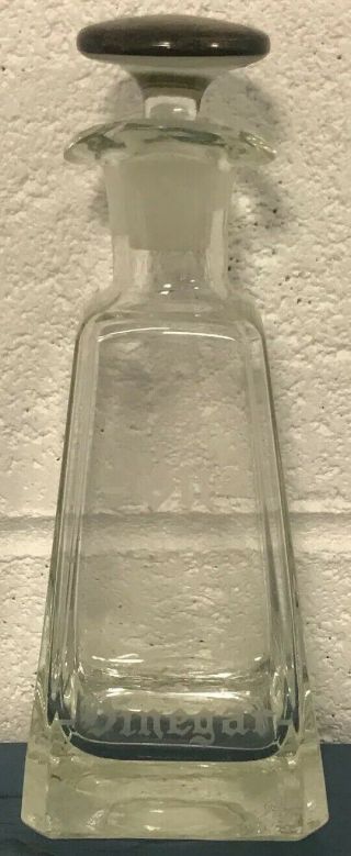 Vintage Oil And Vinegar Dressing Etched Glass Bottle Cruet With Sterling Stopper