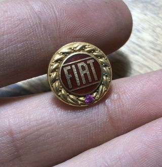 Vintage Fiat Car Service Pin 10k Gold Ruby