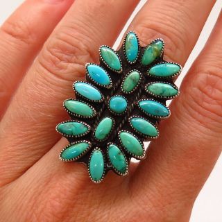 Keams Canyon Old Pawn Vintage Sterling Silver Squash Blossom Turquoise Gem Ring