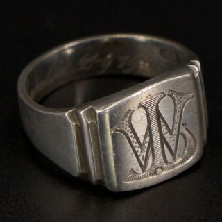 Vtg Sterling Silver - Signed Engraved Monogram Solid Ring Size 8.  5 - 8g