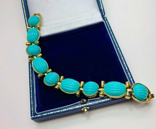 Vintage Jewellery Signed Crown Trifari Turquoise Lucite Cabochon Bracelet