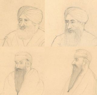 Indian Miniature Painting - Rare Set Of Four (4) Fine Drawings Important Sikhs