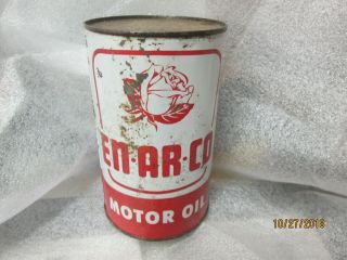 Early Enarco White Rose Motor Oil Imperial Quart Metal Can Full