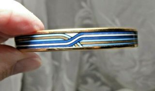 Michaela Frey 24k Gold Plated Enamel Bangle Bracelet Blue/white Stripes Austria