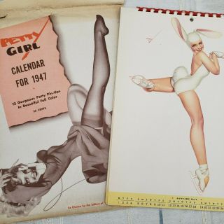 Vintage 1947 George Petty Spiral Bound 12 - Page Calendar Flirty,  Leggy Pin - Ups