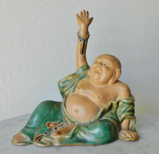 19th Century Chinese Shiwan Buddha Budai Figurine Porcelain Antique Mudman