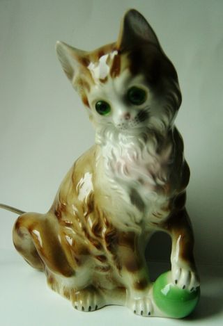 Lovely Vtg 40s/50s Porcelain Perfume Lamp Cat With Ball Signed Sitzendorf