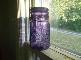 Tall Pint Keystone Trade Mark Registered Amethyst Purple Fruit Jar & Lid 1890s