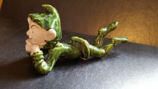 Vintage Green Ceramic Pixie Elf Figurine - About 6 " Long