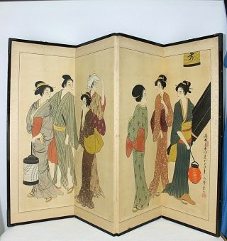 Chinese Folding Screen 52 X 36 " Apx Hand Painted Paper Japanese Oriental Signed