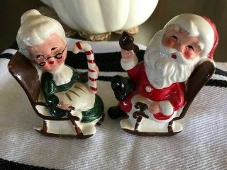 Vintage Japan Mr & Mrs Santa Claus Rocking Chairs Christmas Salt Pepper Shakers