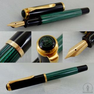 Old Style Pelikan M400 Green Striated Fountain Pen 14c Medium Nib Germany C1990
