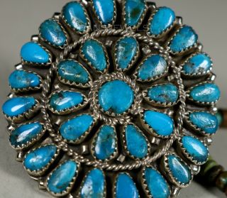 Rustic 1980s Old Pawn Vintage Navajo Petit Point Sterling & Turquoise Ring Sz 9