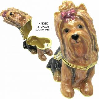 Yorkshire Terrier Jeweled Trinket Box With Swarovski Crystals