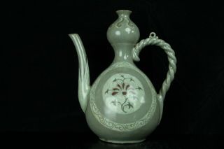 Sep116f Korean Goryeo Celadon Porcelain Ewer Water Jug White&black Inlay