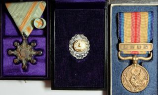 Sterling Silver Railroad Worker & Sacred Treasure Medal Ww2 China Badge Japanese