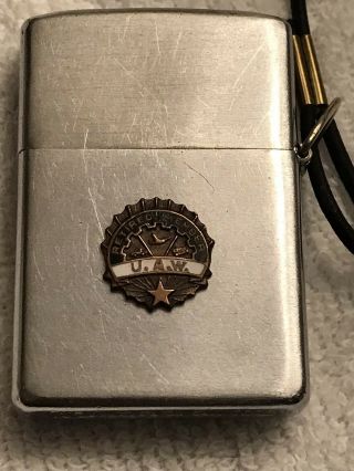 Vintage 1954 Zippo United Auto Workers Retired Member With Lanyard Lighter 2