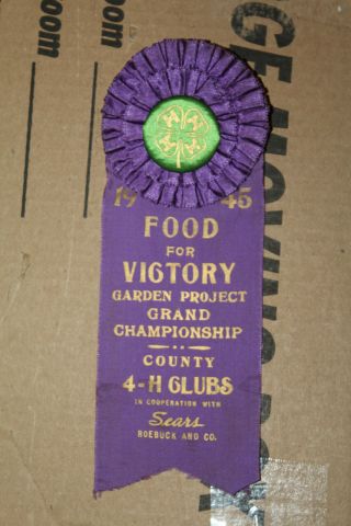 1945 Food For Victory Garden Project Grand Champion Ribbon Sears Roebuck 4 - H