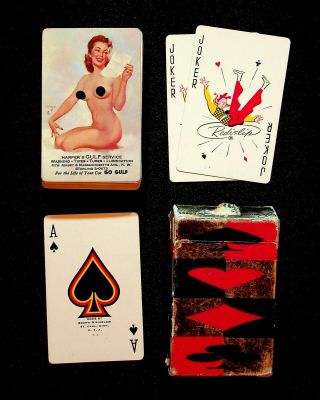 Gulf Oil Redislip Playing Cards Nude Pin Up Playing Cards Complete 52,  2 Jokers