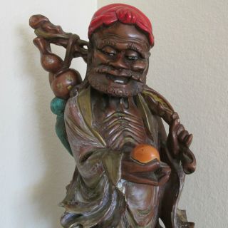 Antique Chinese Hand Carved Wood Immortal 16 Inches Tall And Unique