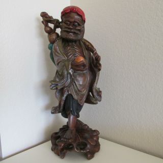 ANTIQUE CHINESE HAND CARVED WOOD IMMORTAL 16 INCHES TALL and UNIQUE 2