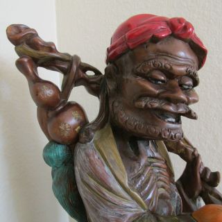 ANTIQUE CHINESE HAND CARVED WOOD IMMORTAL 16 INCHES TALL and UNIQUE 3