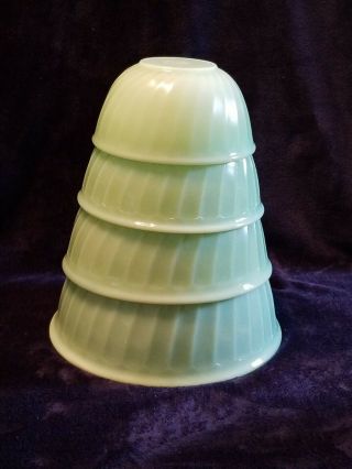 Vintage Fire King Jadeite Green Swirl Nesting Mixing Bowl 4 Pc Set 6 " 7 " 8 " 9 "