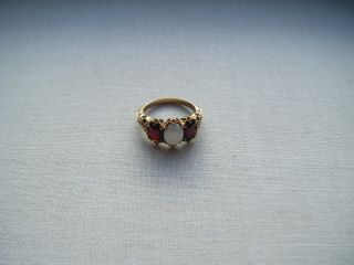 Vintage 9ct Yellow Gold Garnet And Opal Stone Ring Hallmarked.  375