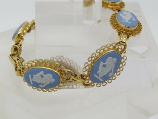 WEDGWOOD ENGLAND VAN DELL 1/20 12k Gold FILLED GF Jasperware Blue Cameo Bracelet 2