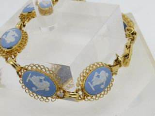 WEDGWOOD ENGLAND VAN DELL 1/20 12k Gold FILLED GF Jasperware Blue Cameo Bracelet 3