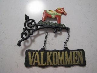 Dala Red Swedish Horse Valkommen Welcome Sign Cast Iron Double - Sided