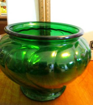 Vintage Napco Green Clear Glass Vase / Planter - Swirl Design - 1192