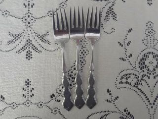 3 Salad Forks,  Distintion Deluxe Stainless By Oneida Flatware,  " Valerie "
