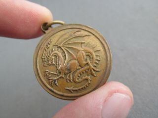 Vintage Raised Relief Bronze Double Side Medieval Dragon Medallion Coin Pendant