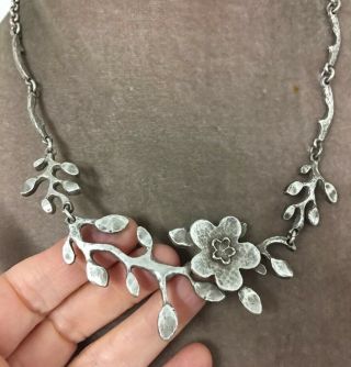 Vintage Jewellery Lovely Signed French Designer Hammered Flower Link Necklace