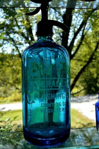 Vintage Blue Seltzer Bottle C&f Beverages Flushing,  L.  I.