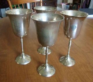 Set Of 4 International Silver Co Silverplated Goblets Bc93 Handmade India 8 " Tall