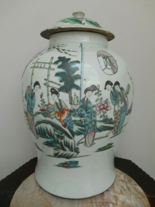 A Large Antique Chinese Temple Vase With A Garden Scene // Republic Period