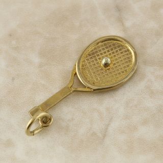 Vintage 9ct Yellow Gold Tennis Racket And Tennis Ball Charm
