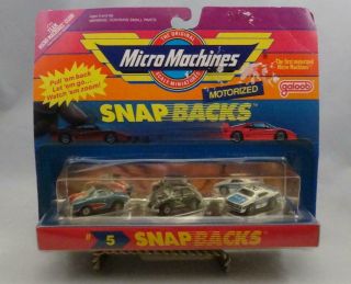 1989 Galoob Micro Machines Snap Backs 5 56 Vette - Vw Bug - Shelby Gt Mip