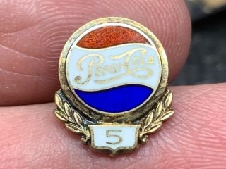 Pepsi - Cola Vintage Very Rare Sterling 5 Years Of Service Award Pin.