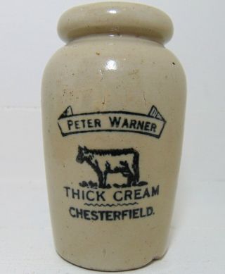Peter Warner Of Chesterfield Derbyshire Thick Cream Pot With Cow Pictorial C1910